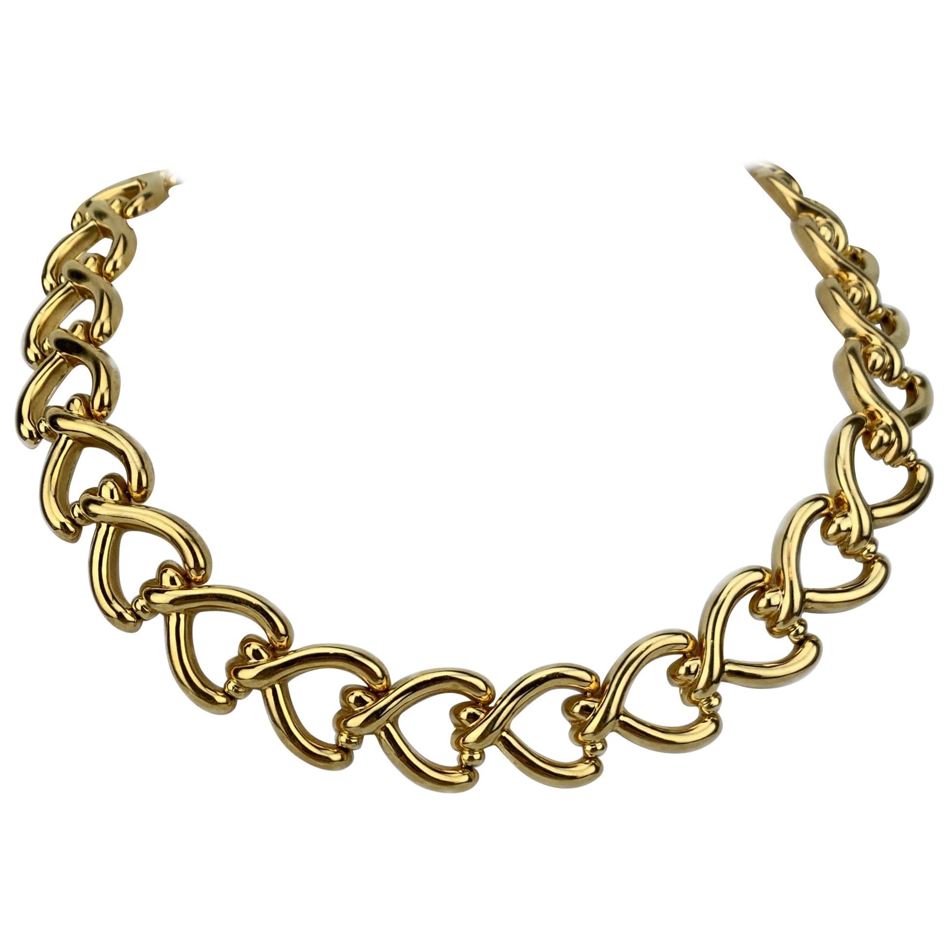 14 Karat Italian Yellow Gold Polished Fancy Heart Link Necklace