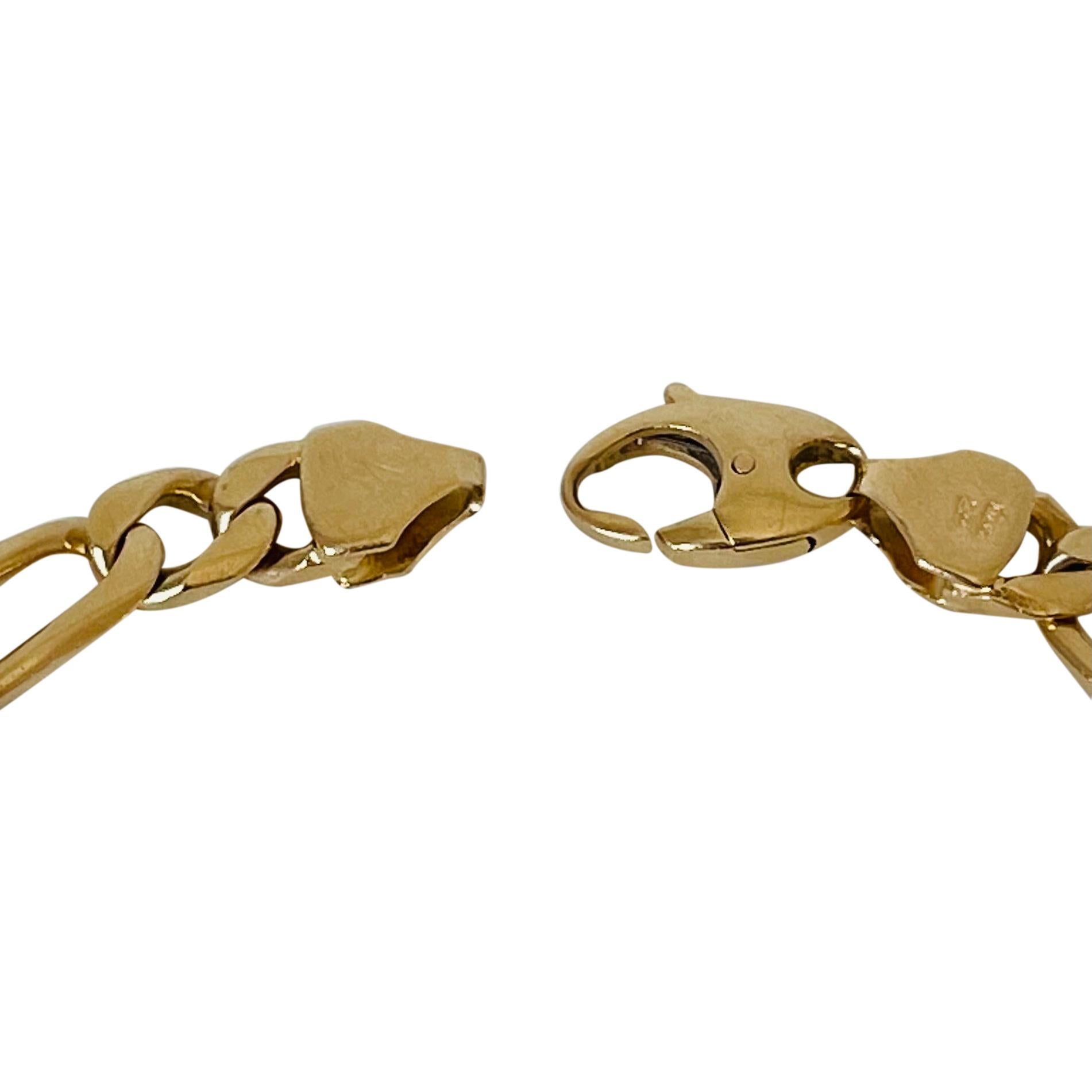 14 Karat Italian Yellow Gold Solid Heavy Men's Figaro Link Bracelet 2