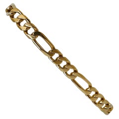14 Karat Italian Yellow Gold Solid Heavy Men's Figaro Link Bracelet