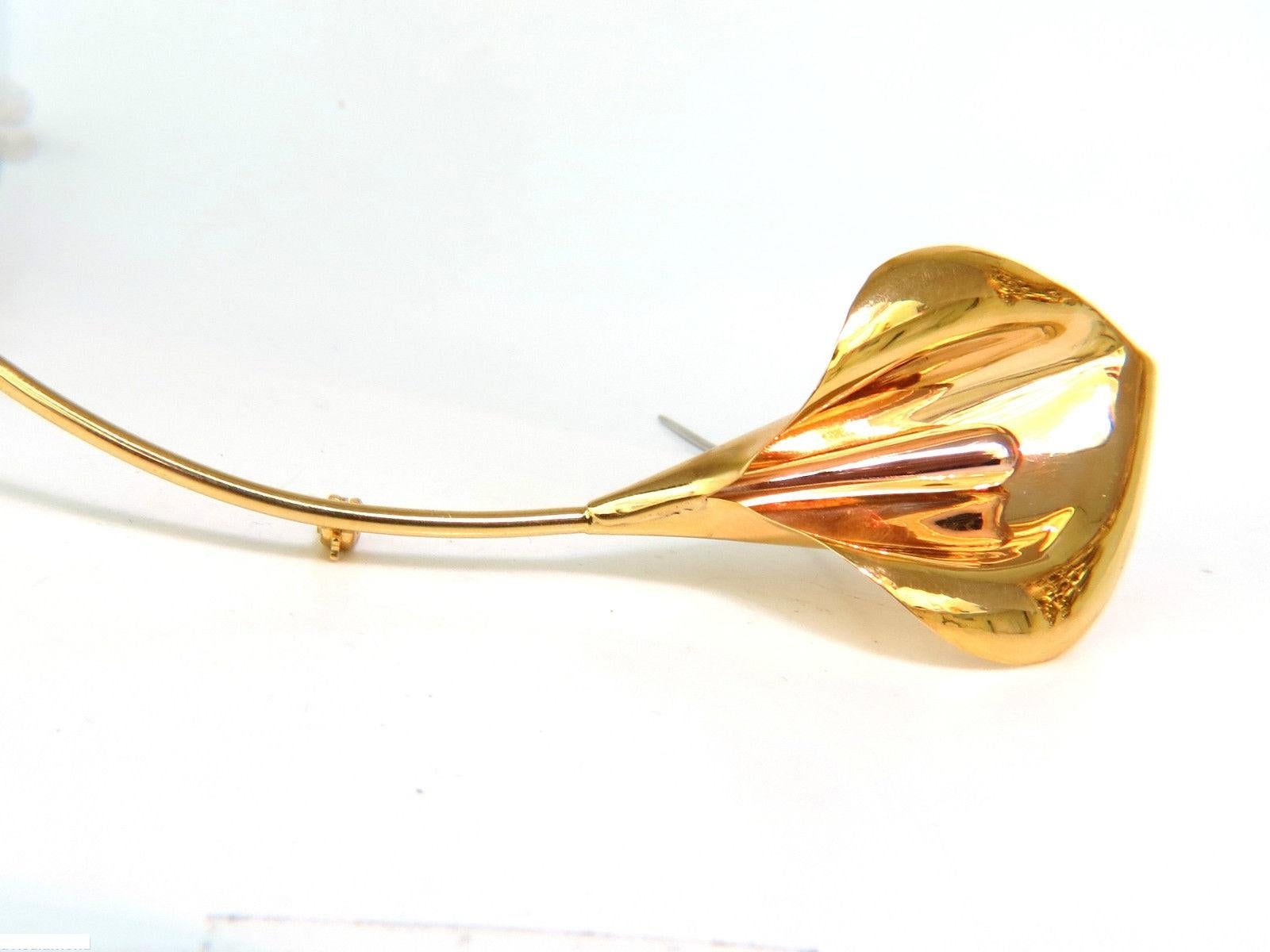 14 Karat Italy Huge 3D Real Life Lilly Brooch Pin In New Condition In New York, NY