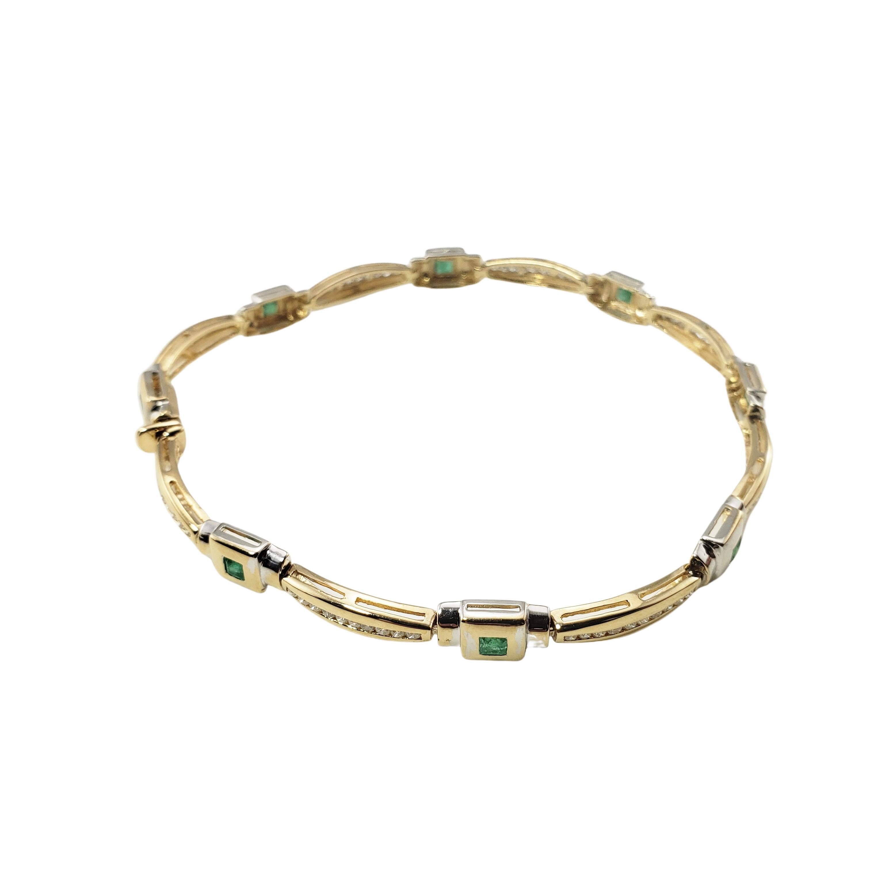 Women's 14 Karat Karat Yellow Gold Natural Emerald and Diamond Bracelet For Sale