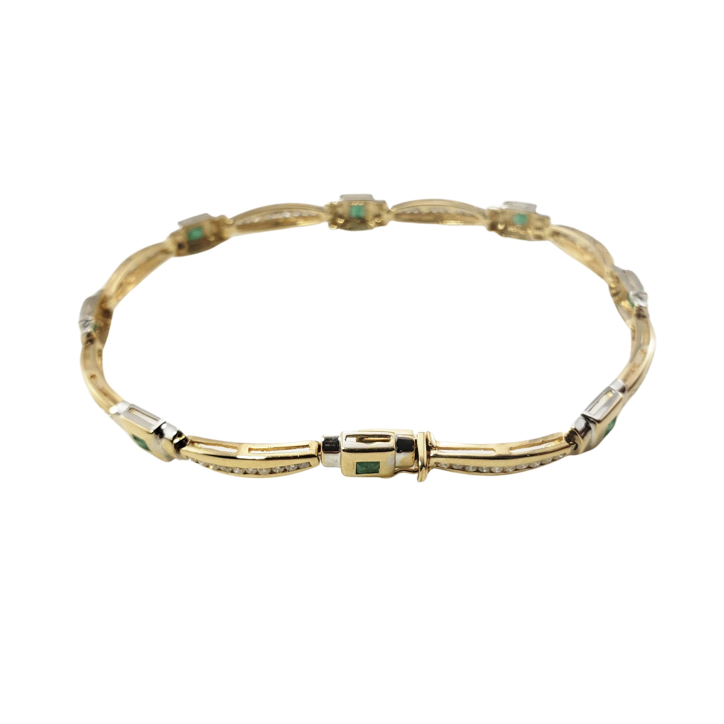 14 Karat Karat Yellow Gold Natural Emerald and Diamond Bracelet For Sale 1