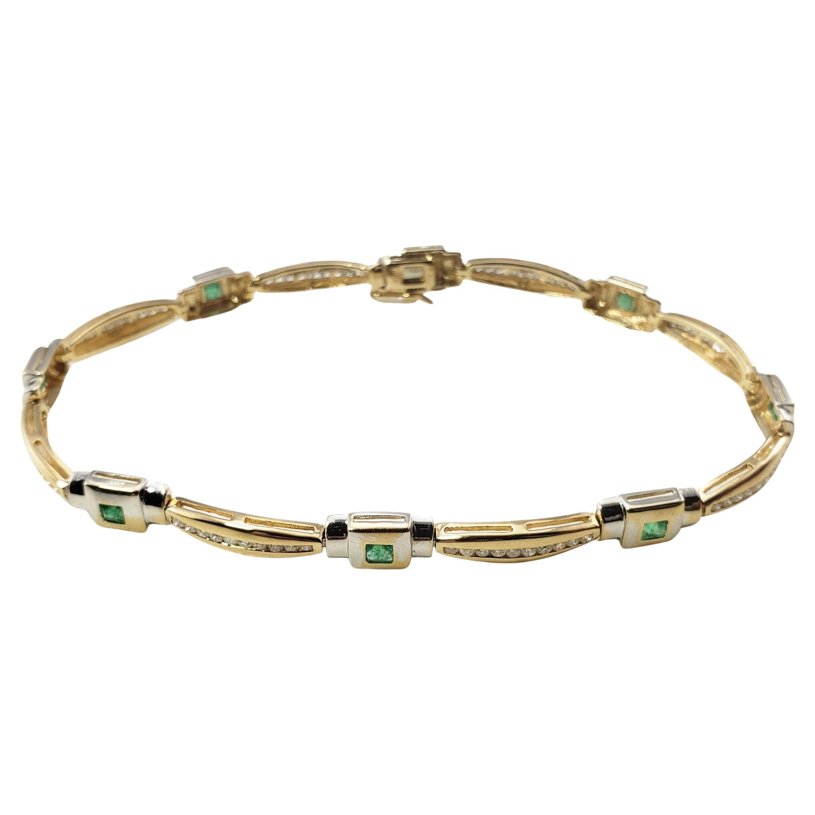 14 Karat Karat Yellow Gold Natural Emerald and Diamond Bracelet For Sale