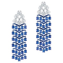 14 Karat Kyanite Blue Sapphire White Diamond Chandelier Earrings 