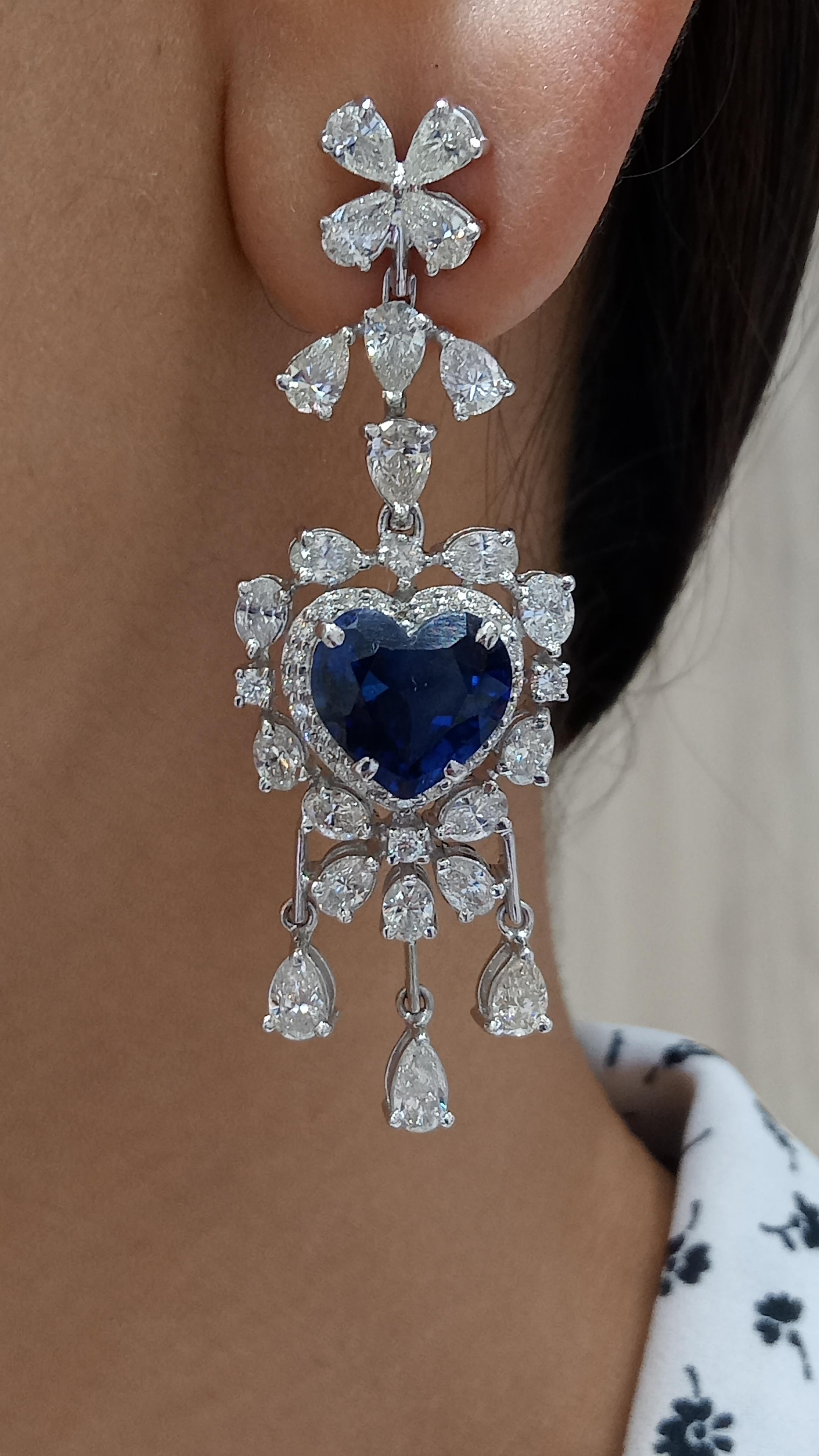 Taille mixte Boucles d'oreilles chandelier 14 carats kyanite diamant blanc  en vente