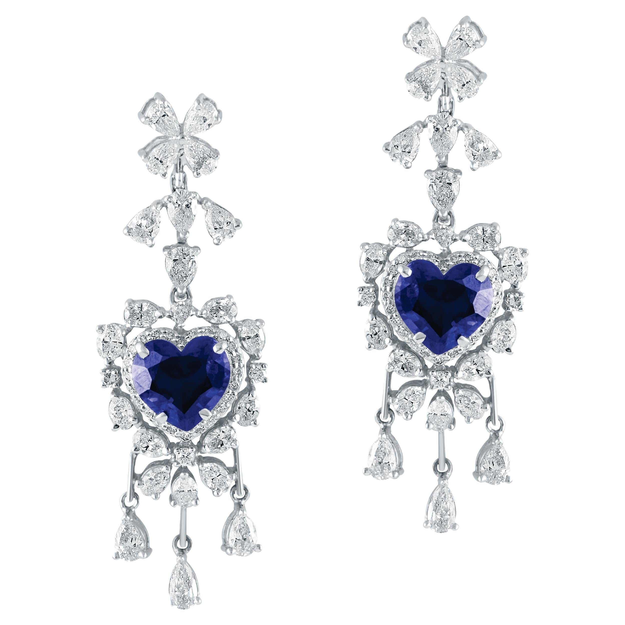 Boucles d'oreilles chandelier 14 carats kyanite diamant blanc  en vente