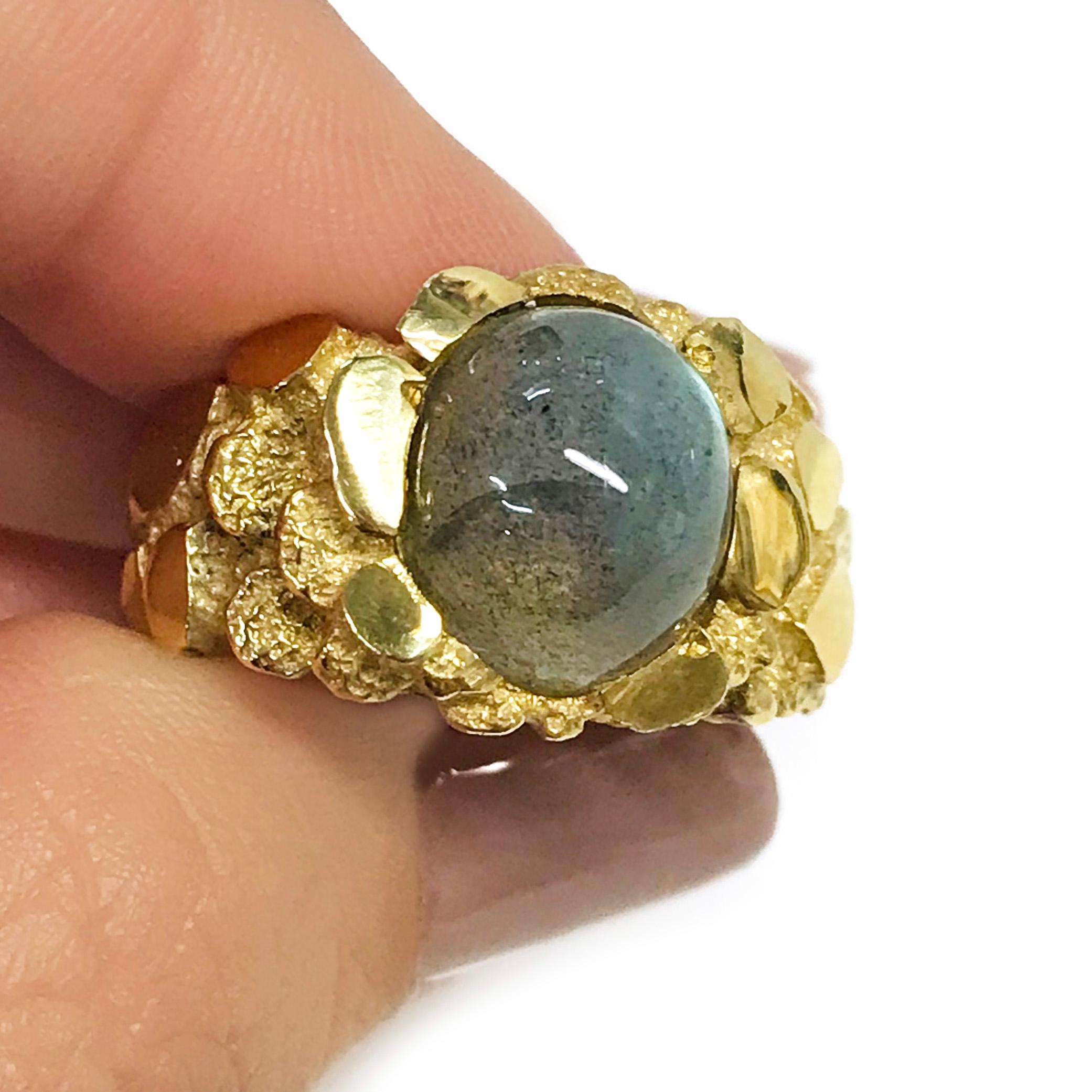 Women's or Men's 14 Karat Labradorite Nugget Ring For Sale