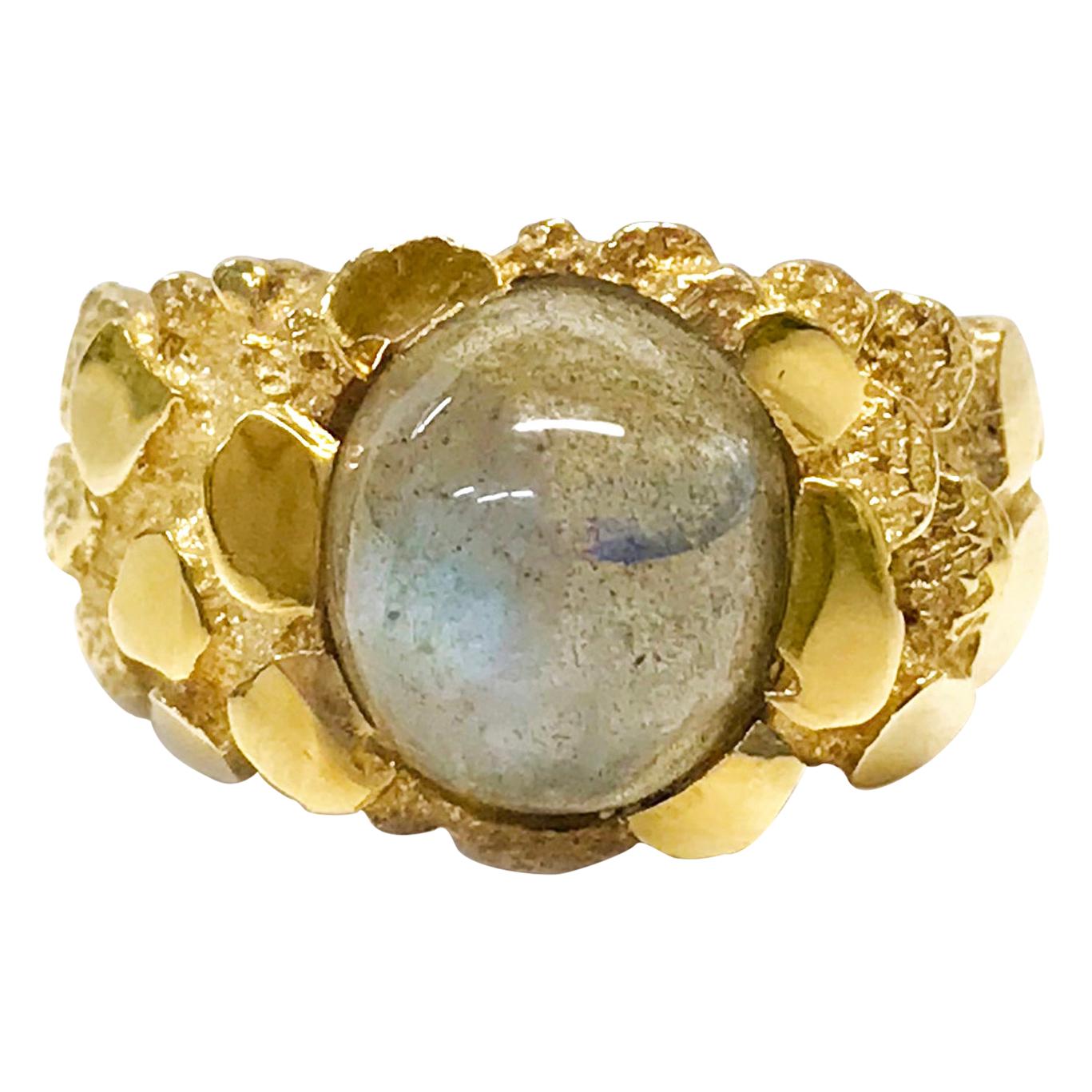 14 Karat Labradorite Nugget Ring For Sale