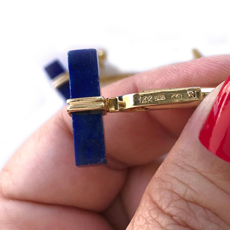 14 Karat Lapis Lazuli Set, Cufflinks, Tie-Tack In Good Condition For Sale In Palm Desert, CA