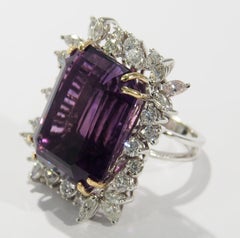 14 Karat Large Ballerina Amethyst Diamond Ring White Gold