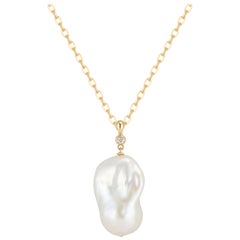 14 Karat Large Baroque Pearl and Diamond Pendant