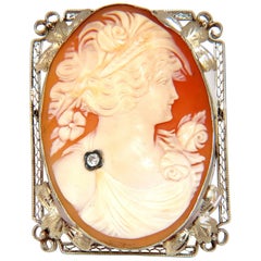 14 Karat Large Cameo Victorian Frame Pendant Brooch Pin
