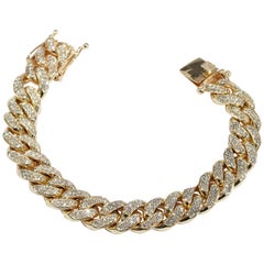 14 Karat Large Diamond Bracelet Curb Link Yellow Gold 9.20 Carat