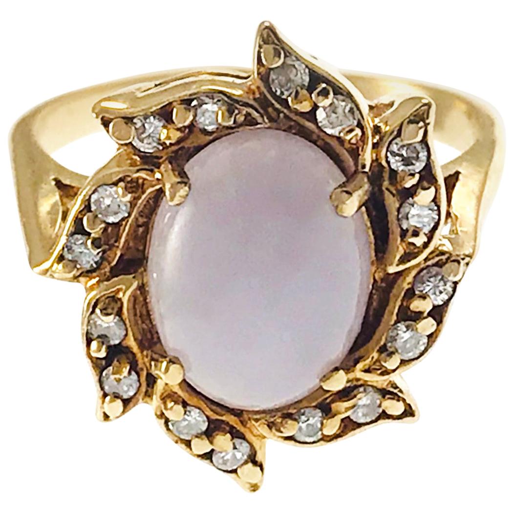 14 Karat Lavender Jade Diamond Ring For Sale