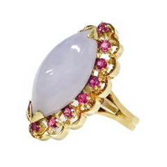 14 Karat Lavender Jade Ruby Navette Ring
