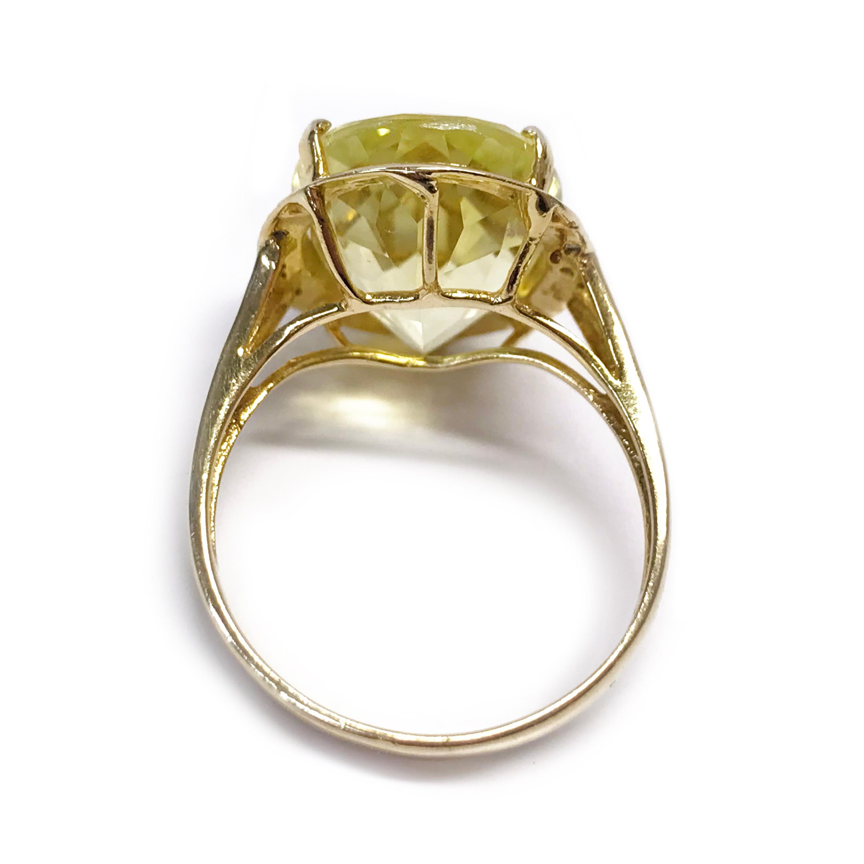 Women's or Men's 14 Karat Lemon Quartz Diamond Ring and Earrings For Sale