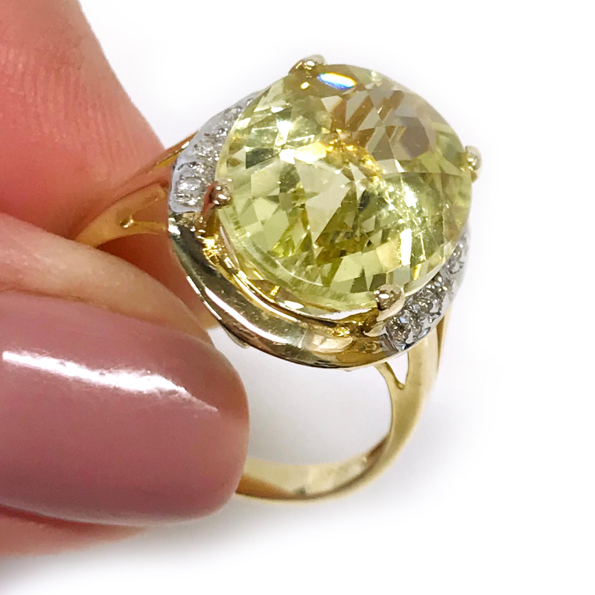 14 Karat Lemon Quartz Diamond Ring and Earrings For Sale 1