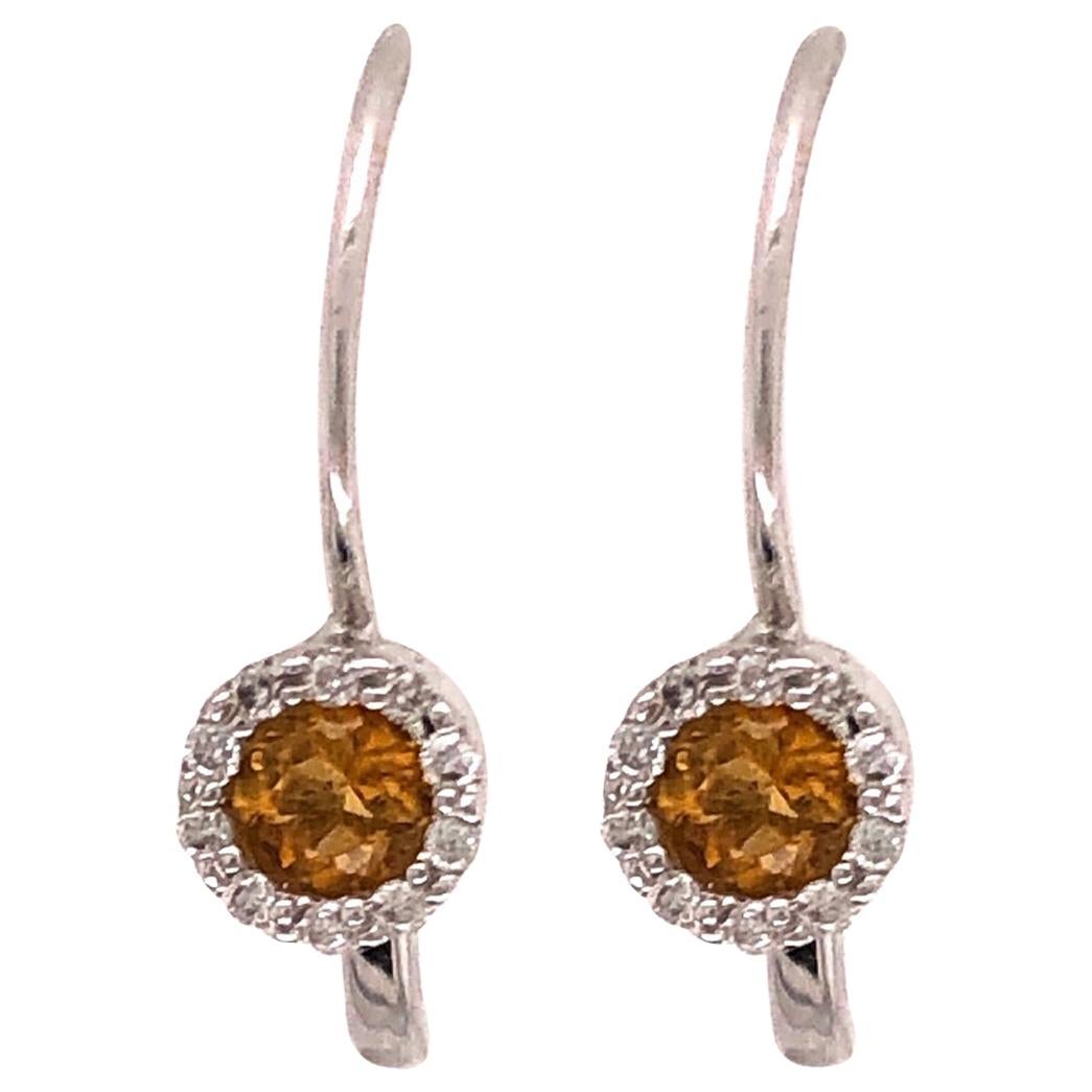 14 Karat Lever Back Yellow Topaz with Diamond Earrings For Sale