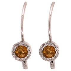 Boucles d'oreilles à levier en or 14 carats avec topaze jaune et diamant