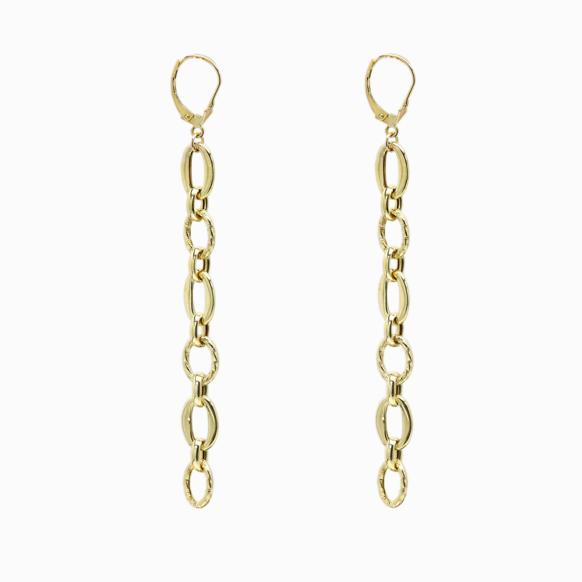 Long Dangle Earrings 3' inch long 14 Karat artistic design Dangling Earring In New Condition For Sale In Brooklyn, NY