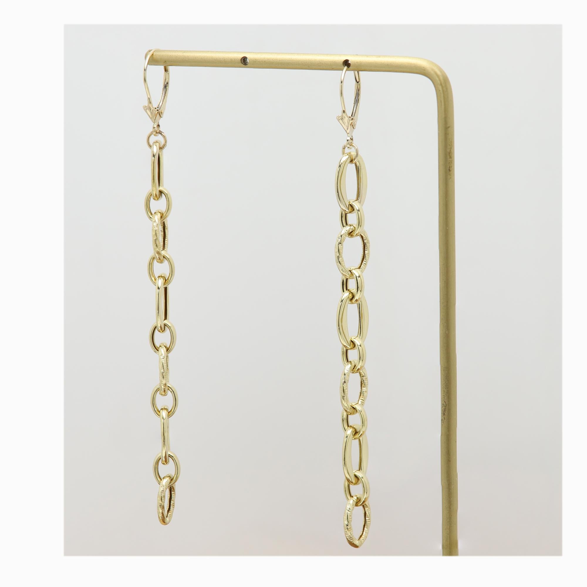 Long Dangle Earrings 3' inch long 14 Karat artistic design Dangling Earring For Sale 2