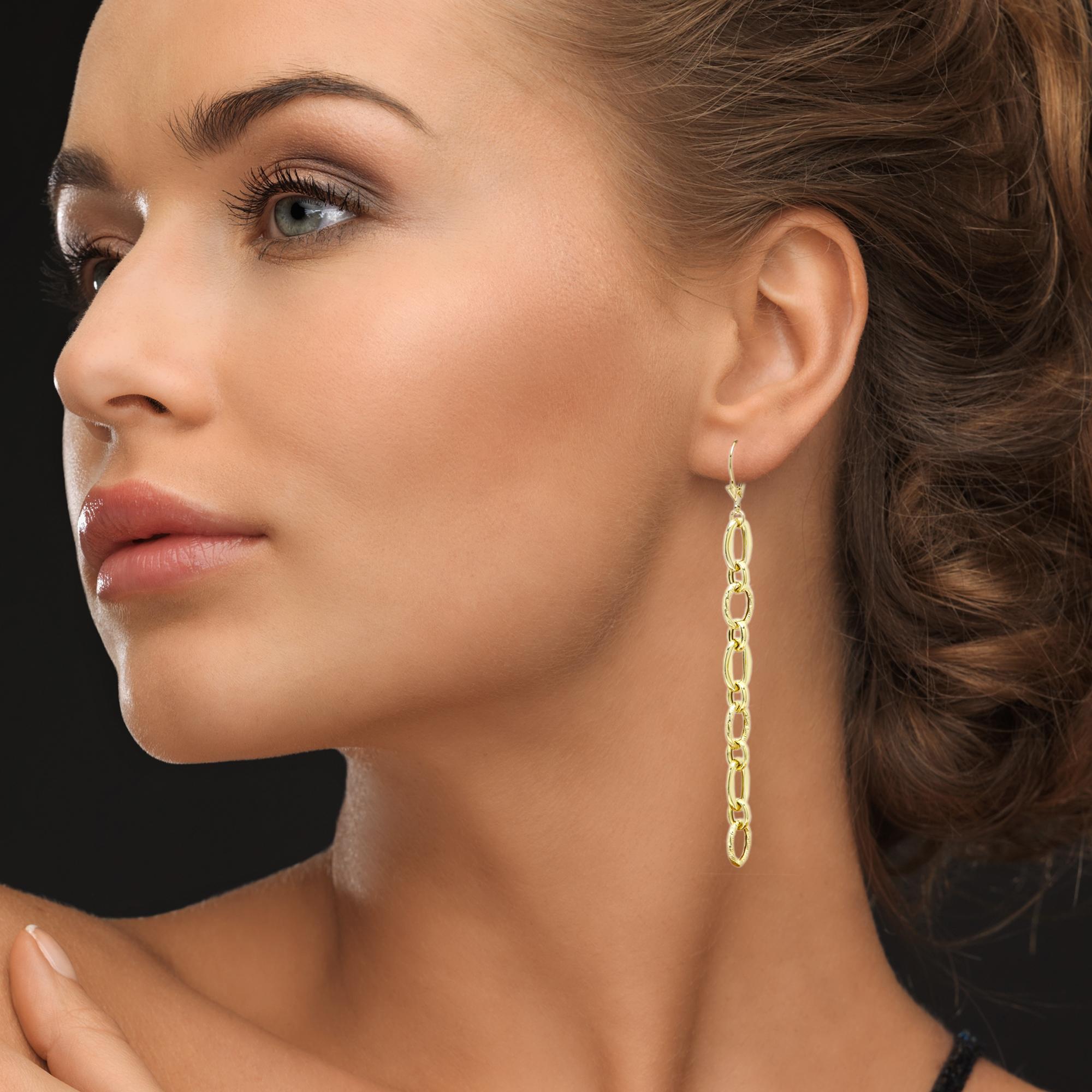 Long Dangle Earrings 3' inch long 14 Karat artistic design Dangling Earring For Sale 4