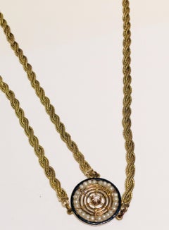 14 Karat Lorgnette Folding Eyeglasses with Gold, Diamond and Seed Pearls Lariat