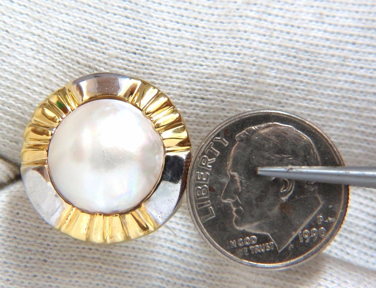 Women's or Men's 14 Karat Mabe Pearl Clip Earrings