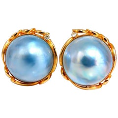 14 Karat Mabe Pearl Clip Earrings Shade Gray Blue