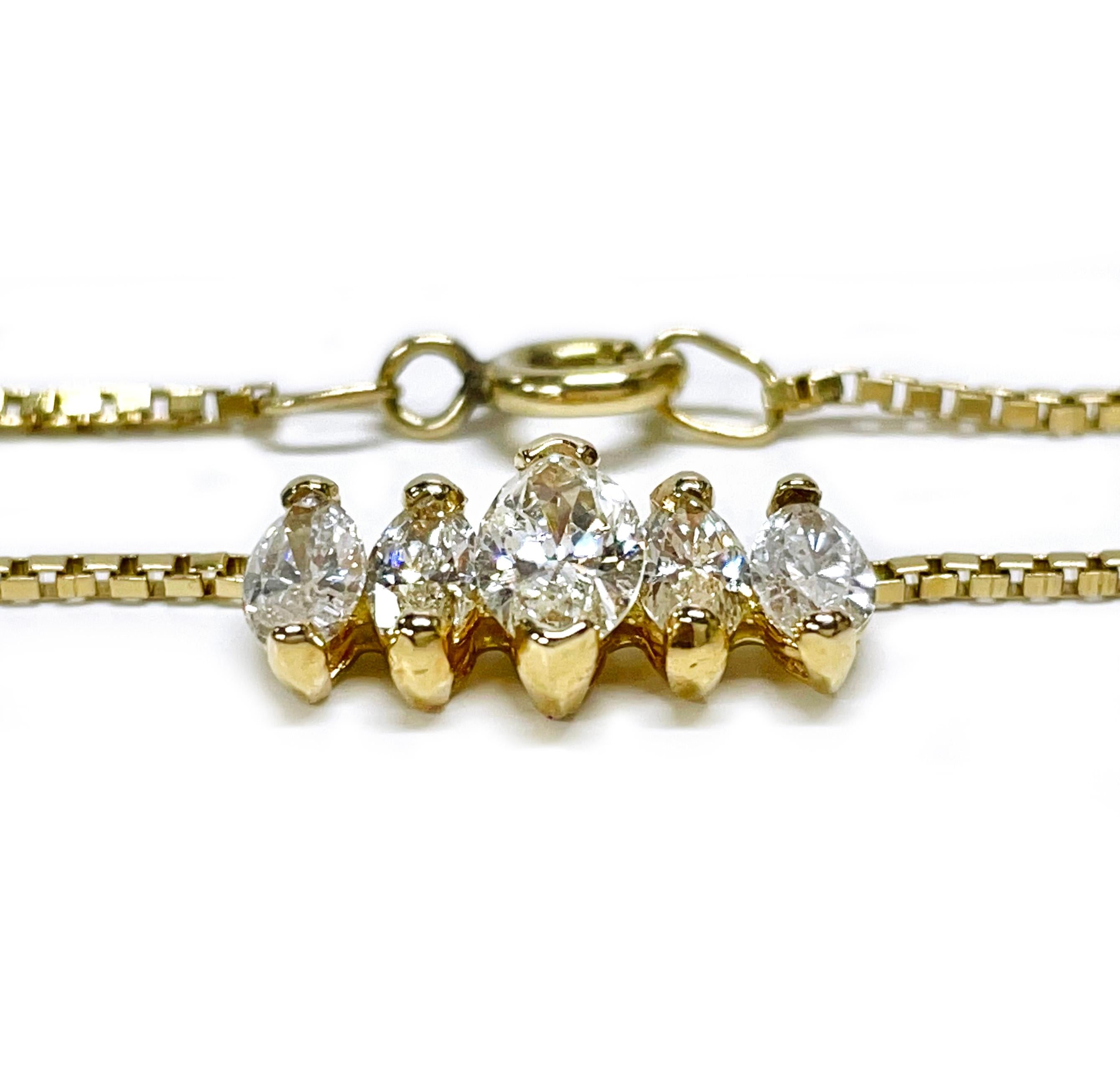 14 Karat Marquise-Diamant-Halskette (Zeitgenössisch) im Angebot