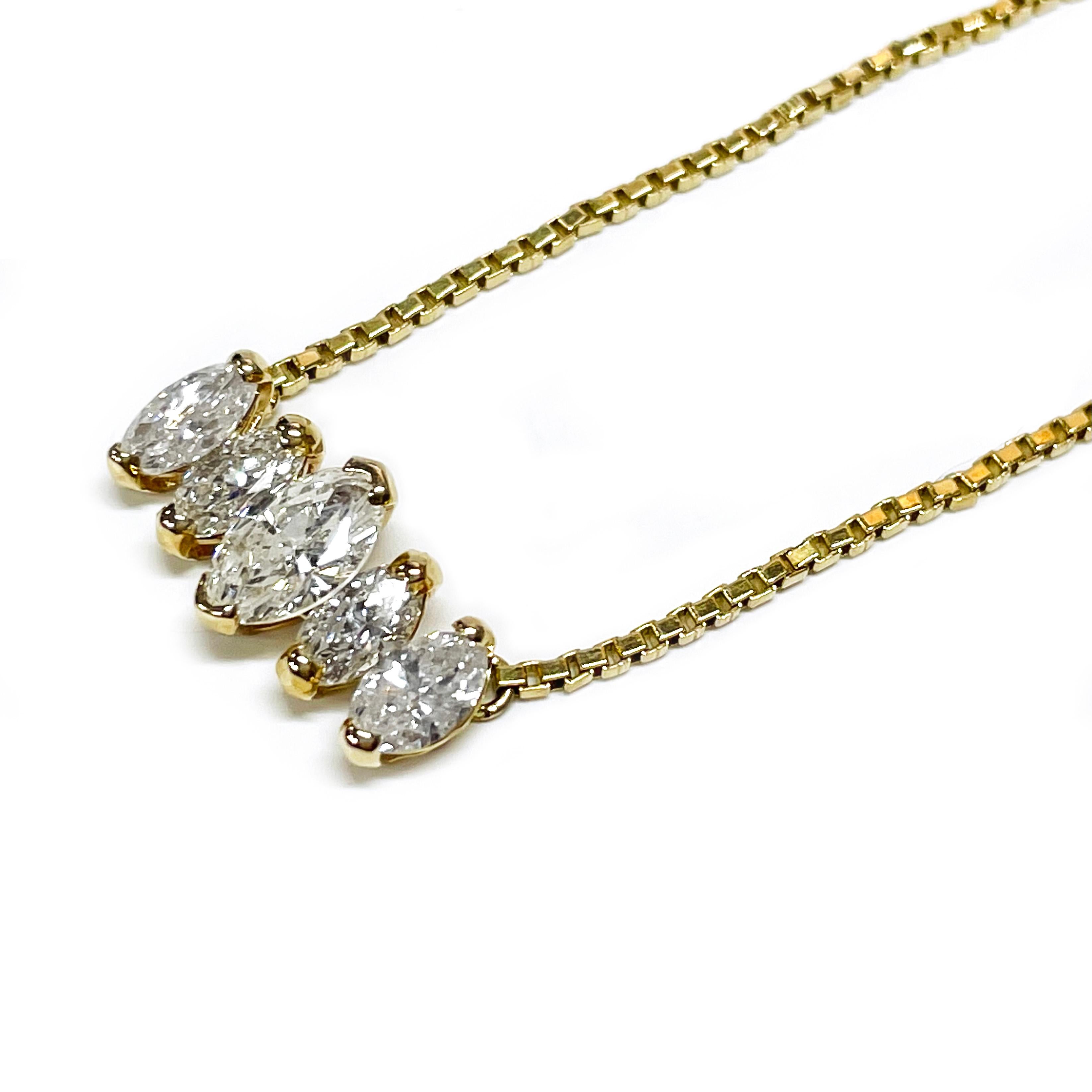 Contemporary 14 Karat Marquise Diamond Necklace For Sale