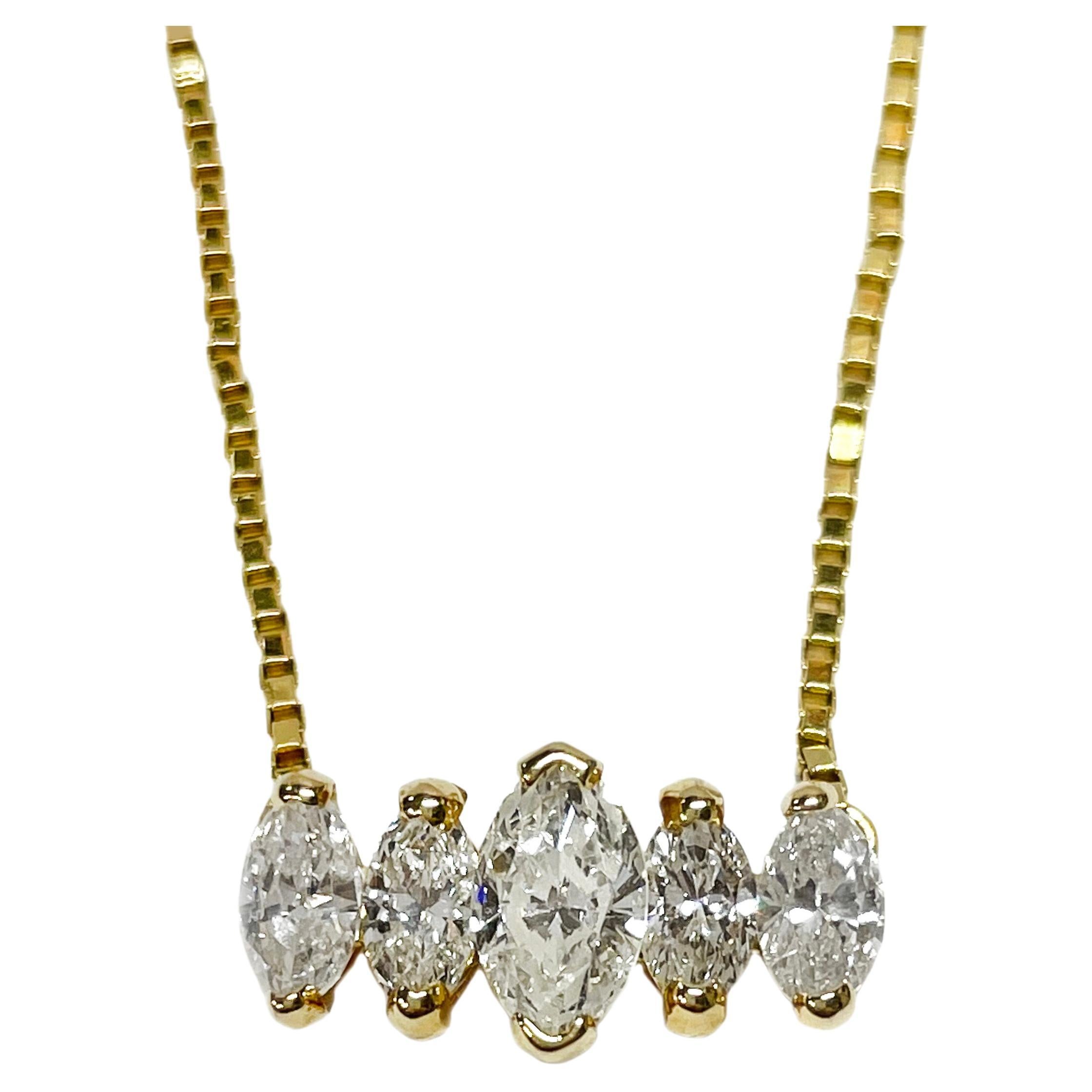 14 Karat Marquise Diamond Necklace For Sale