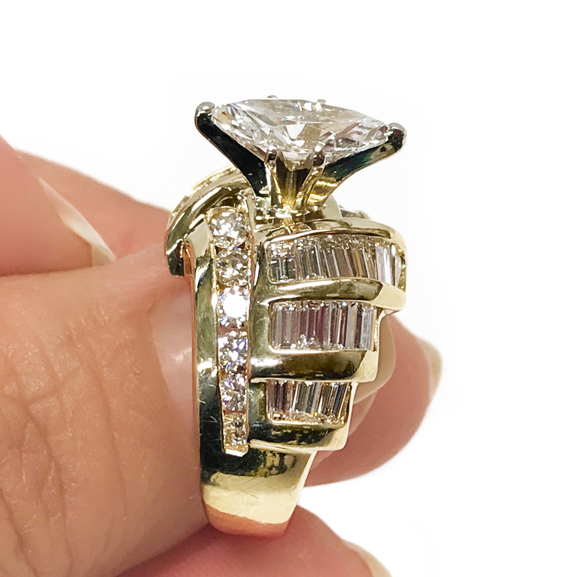 Women's or Men's 14 Karat Marquise Diamond Ring