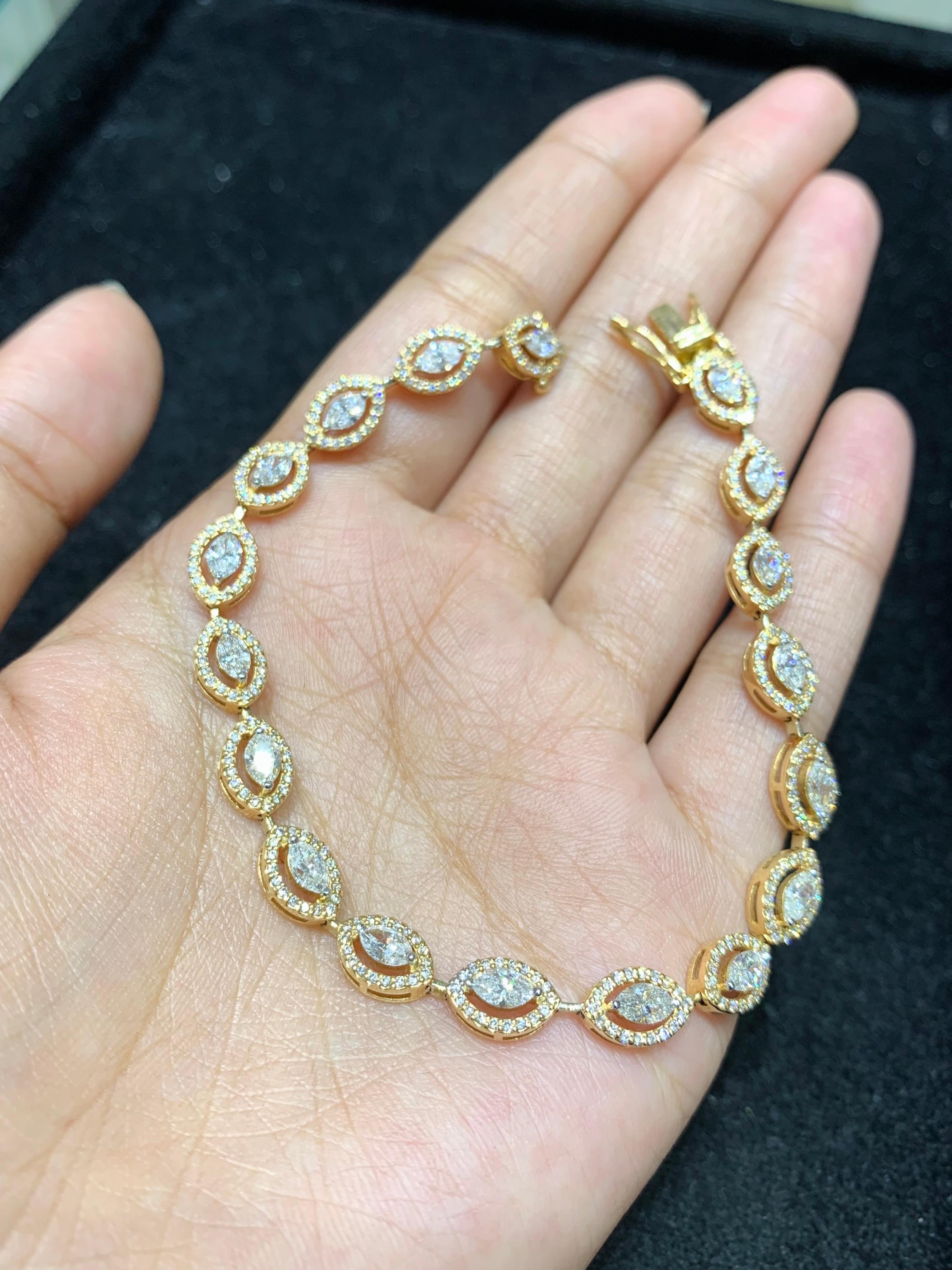 Mixed Cut 14 Karat Marquise Shape Diamond Bracelet For Sale