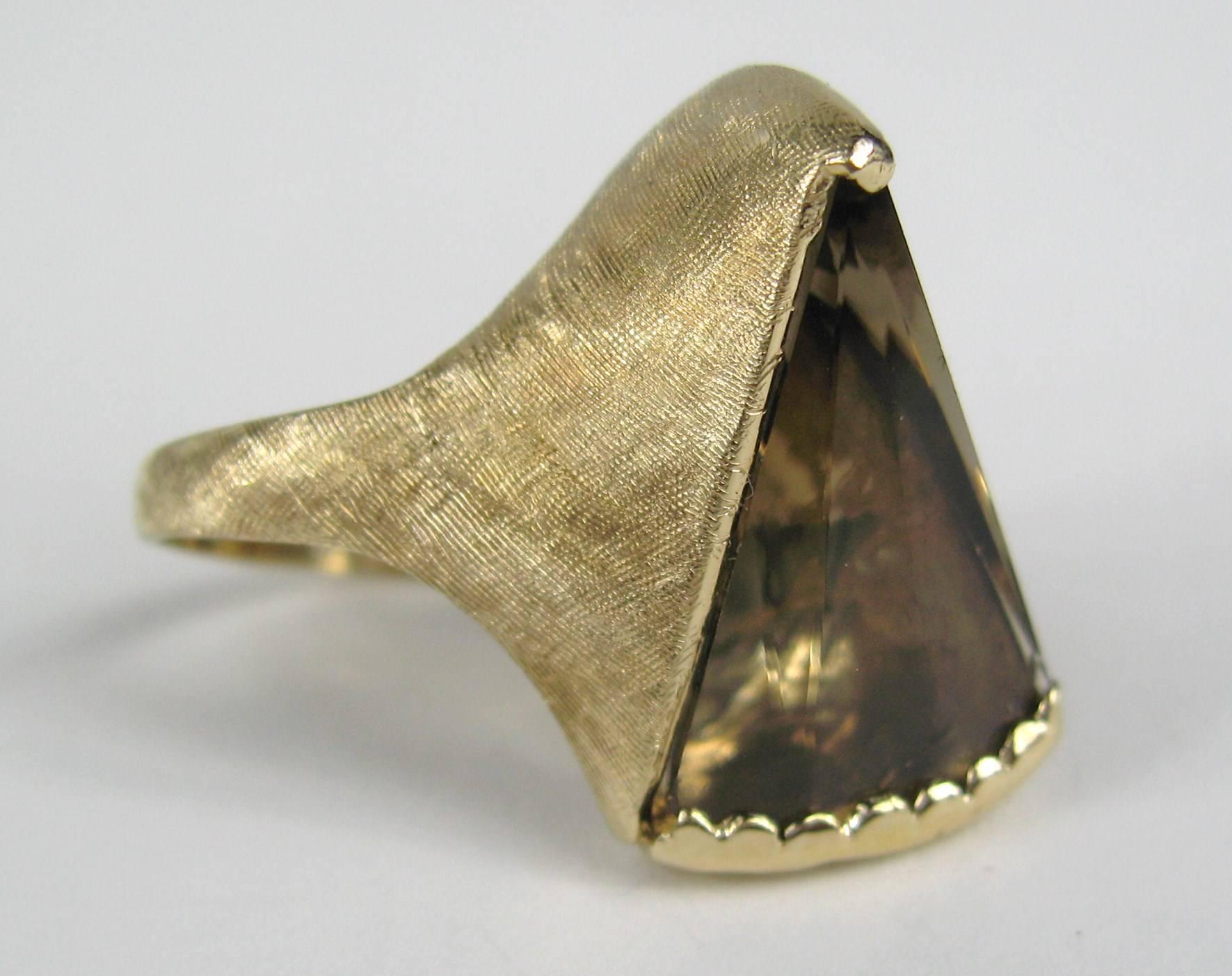 Women's 14 Karat Modernist Topaz Gold Ring, 1960s For Sale