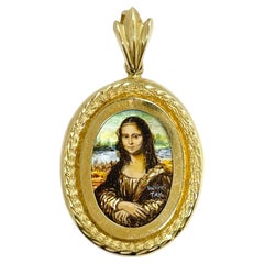 Pendentif « Mona Lisa » en or 14 carats peint à la main, modèle MOP n°0775
