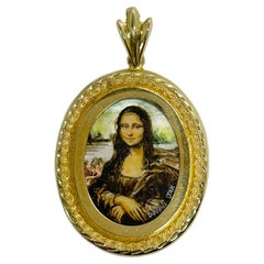 Vintage 14 Karat 'Mona Lisa' Masterpiece Hand Painted MOP Pendant #0776