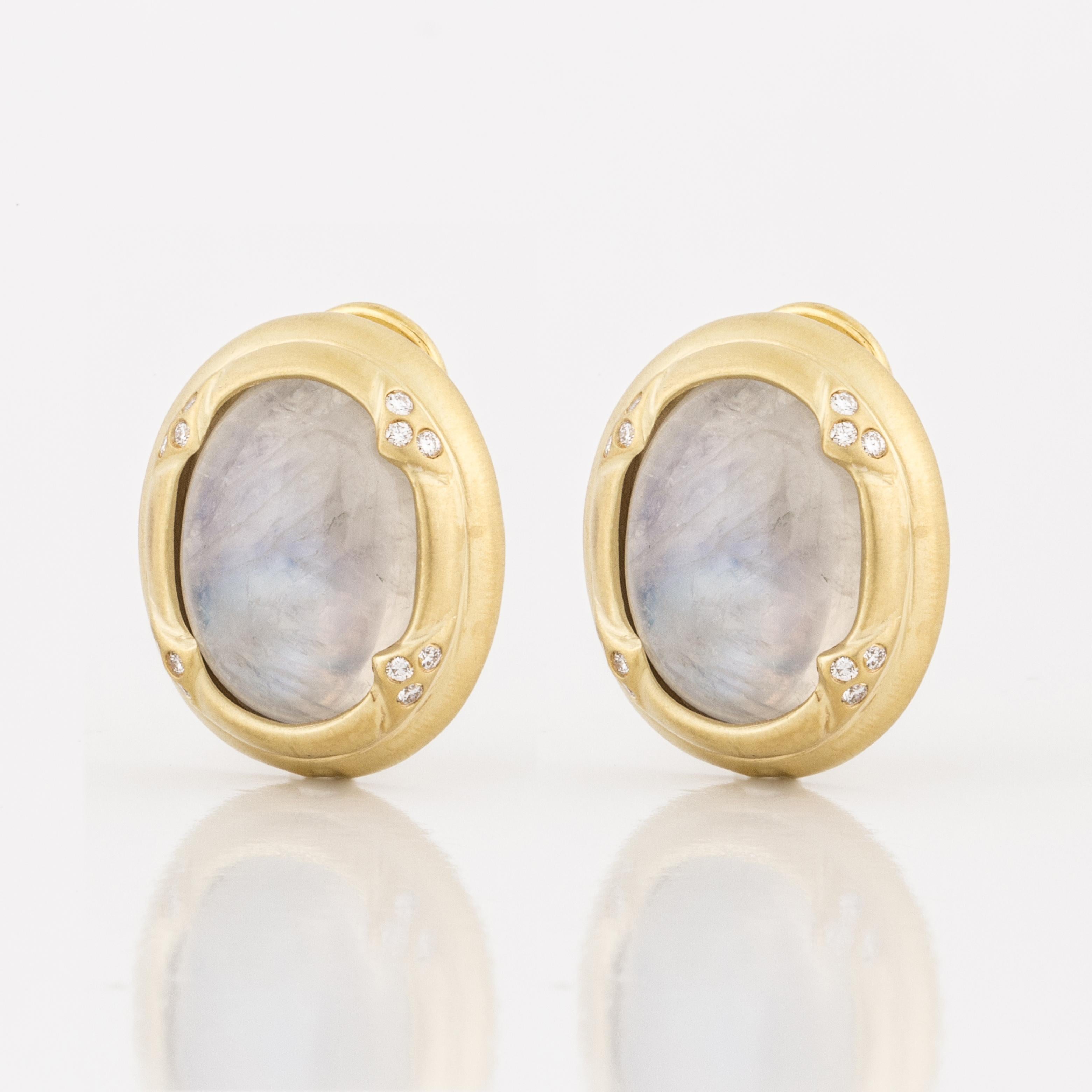 Mazza Moonstone and Diamond Earrings In Good Condition In Houston, TX