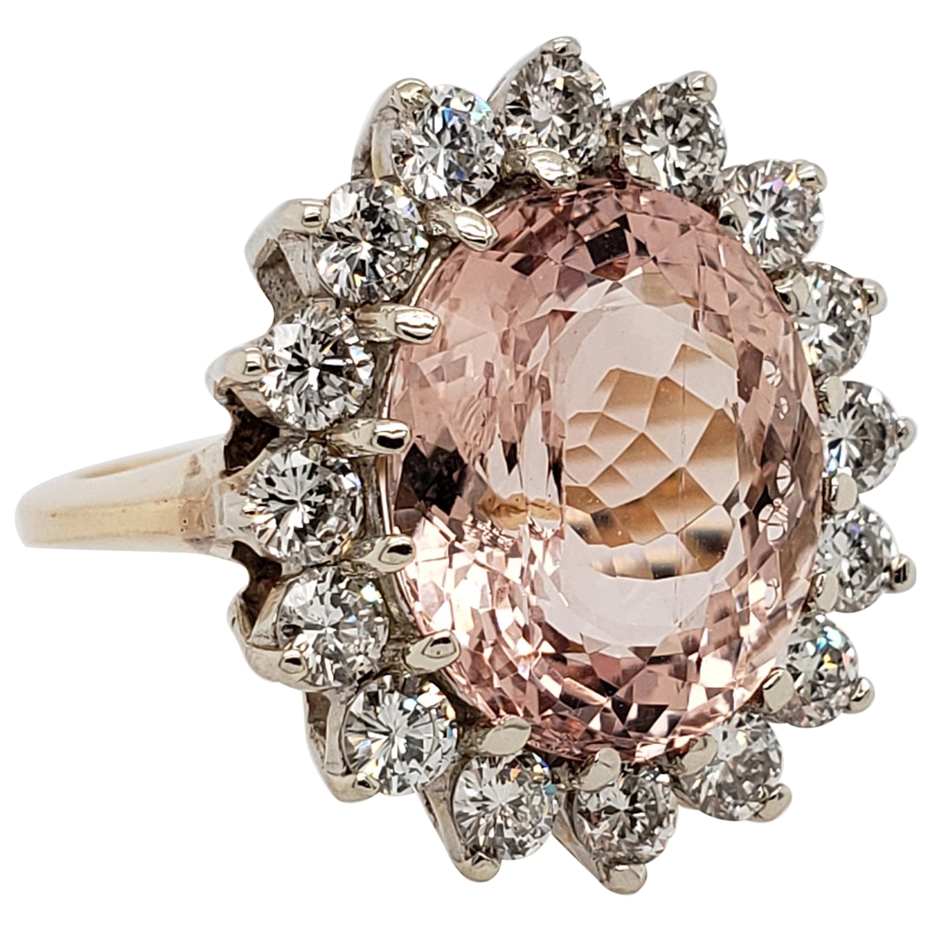 14 Karat Gold Morganite and Diamond Cocktail Ring For Sale