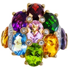14 Karat Multi Gems and Diamond Ladies Ring