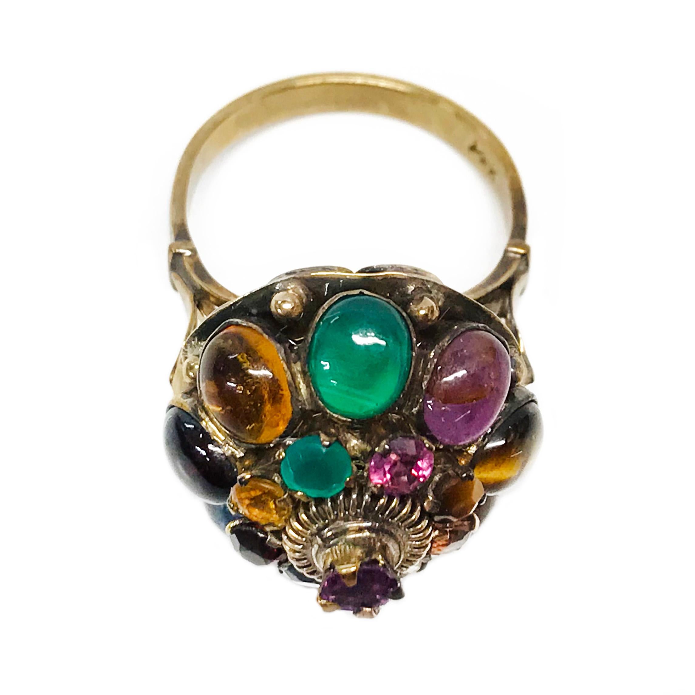 Retro 14 Karat Multi-Gemstone Thai Princess Dome Ring