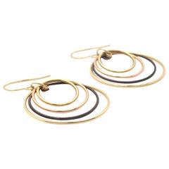 14 Karat Multi-Tone Gold and Black Rhodium Multiple Circle Dangle Earrings