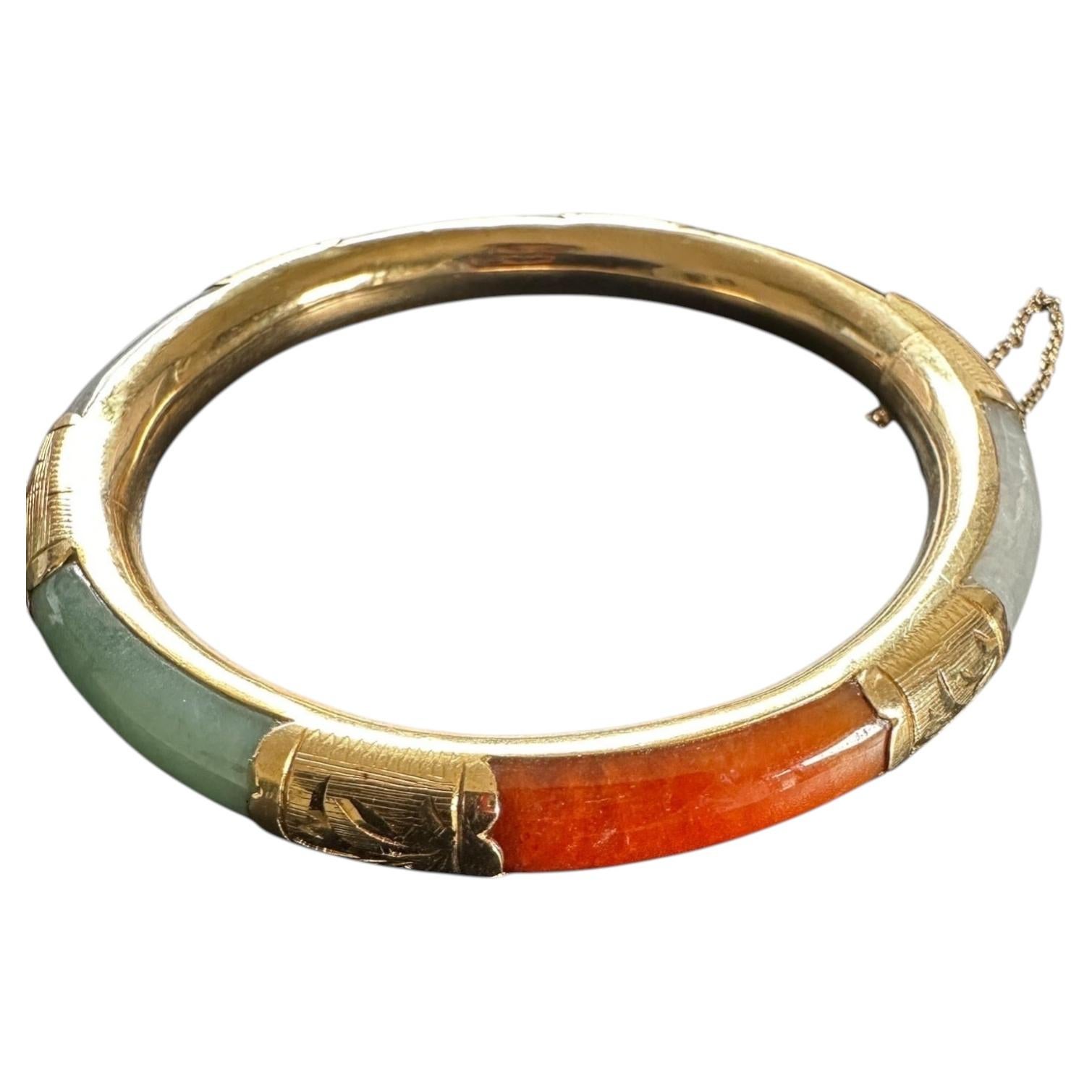 14 karat multicolor, Jadeite solid 7.60 mm bangle 1960"s bracelet
