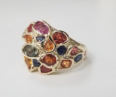 14 Karat mehrfarbiger Saphir-Cluster-Ring