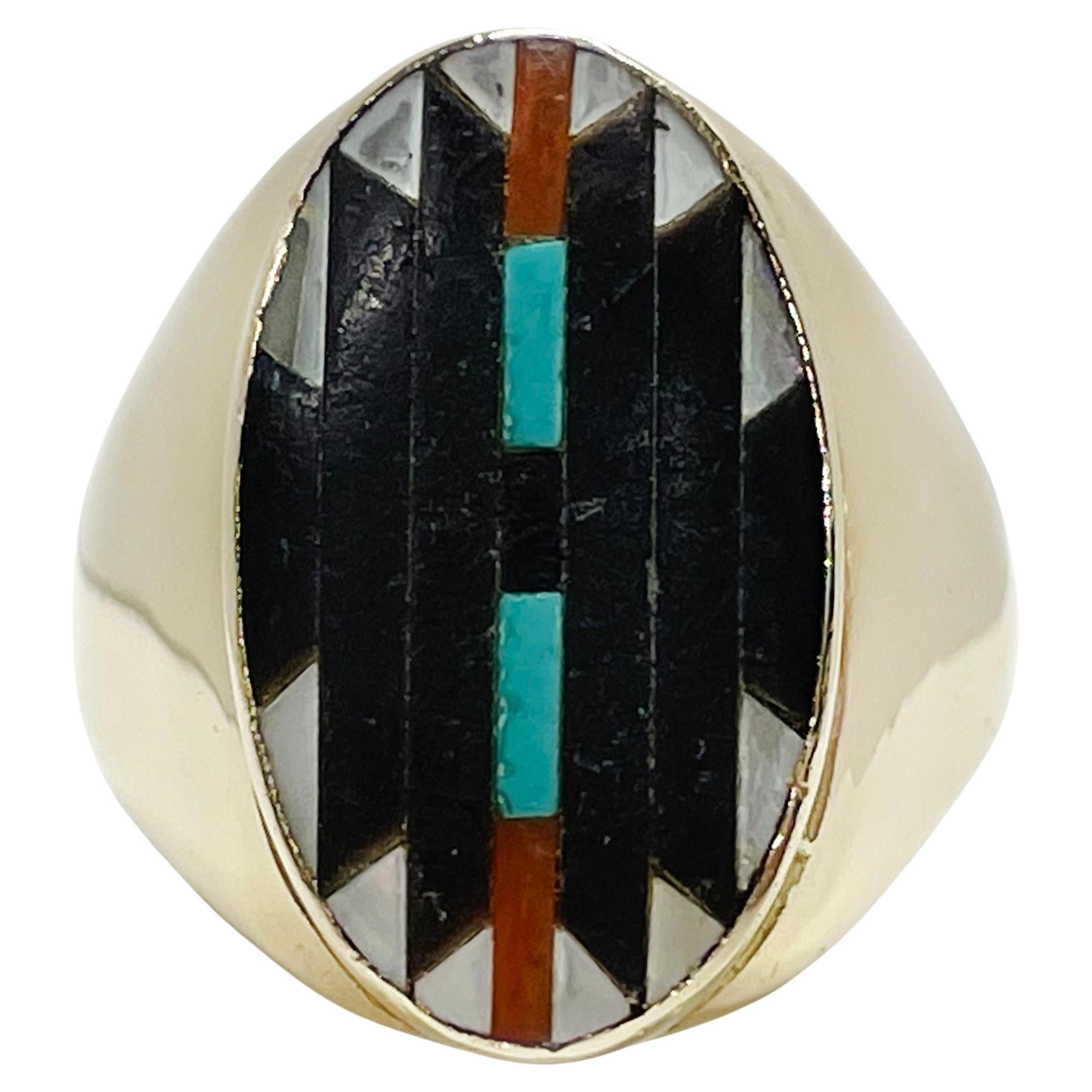 14 Karat Native American Ring For Sale