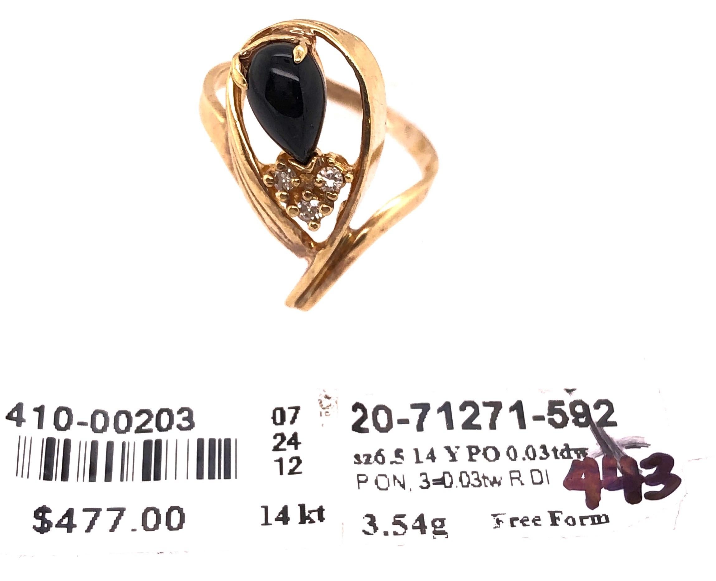 14 Karat Onyx and Diamond Yellow Gold Ring Freeform 0.03 TDW For Sale 5