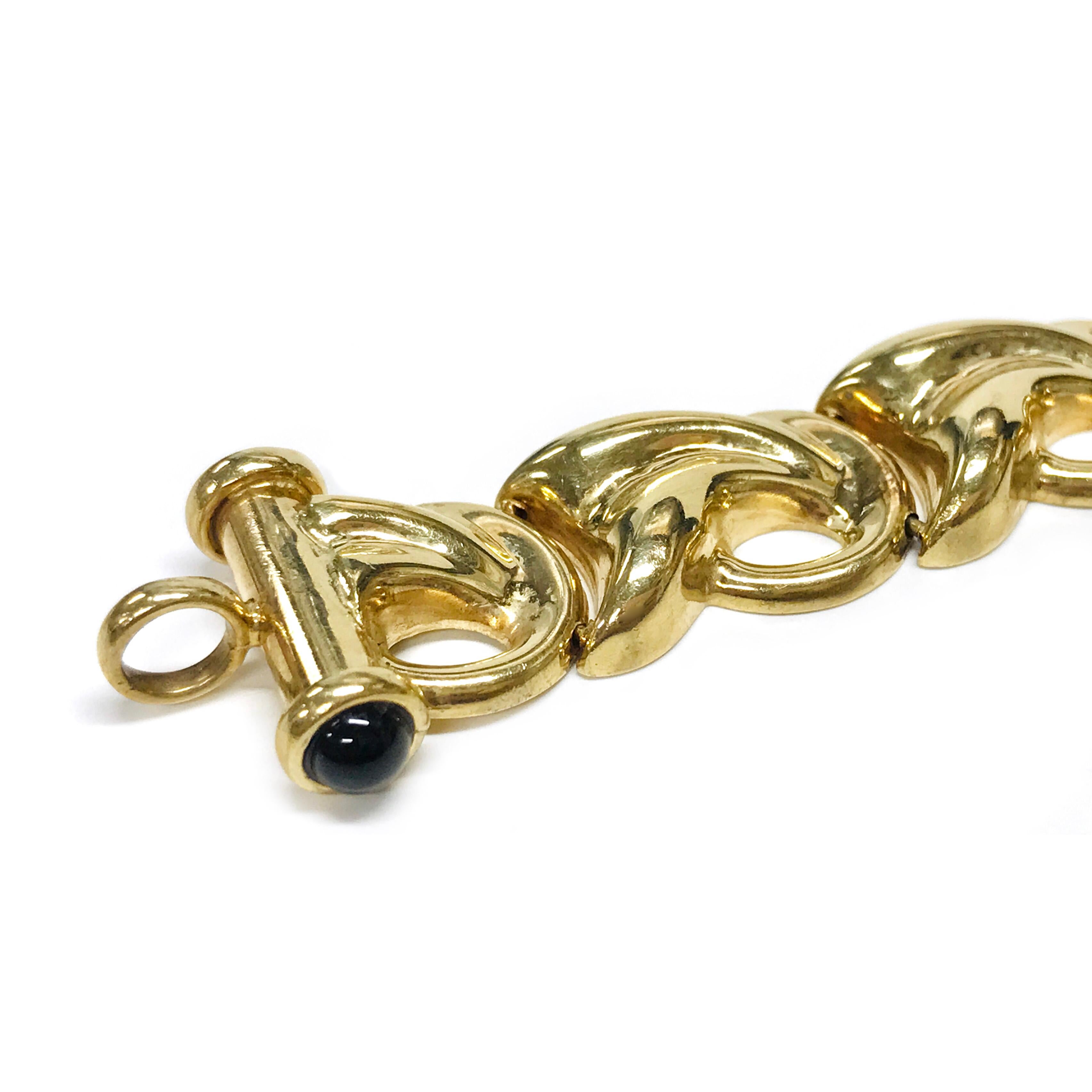 Cabochon 14 Karat Onyx Freeform Link Bracelet For Sale
