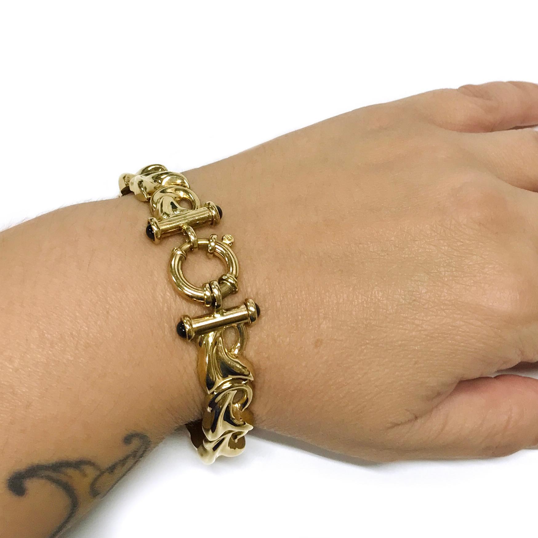 Women's or Men's 14 Karat Onyx Freeform Link Bracelet For Sale