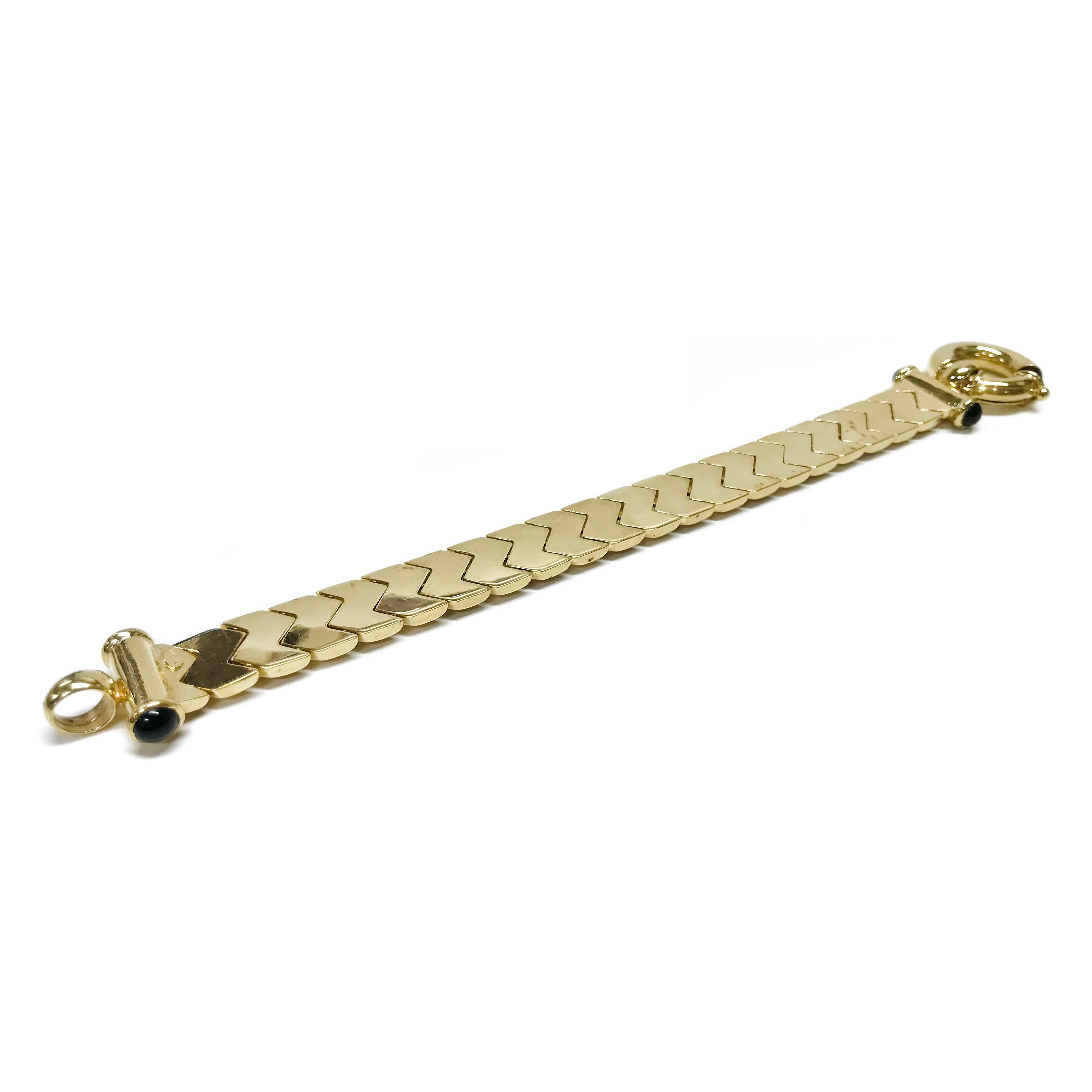 Retro 14 Karat Onyx Link Bracelet For Sale