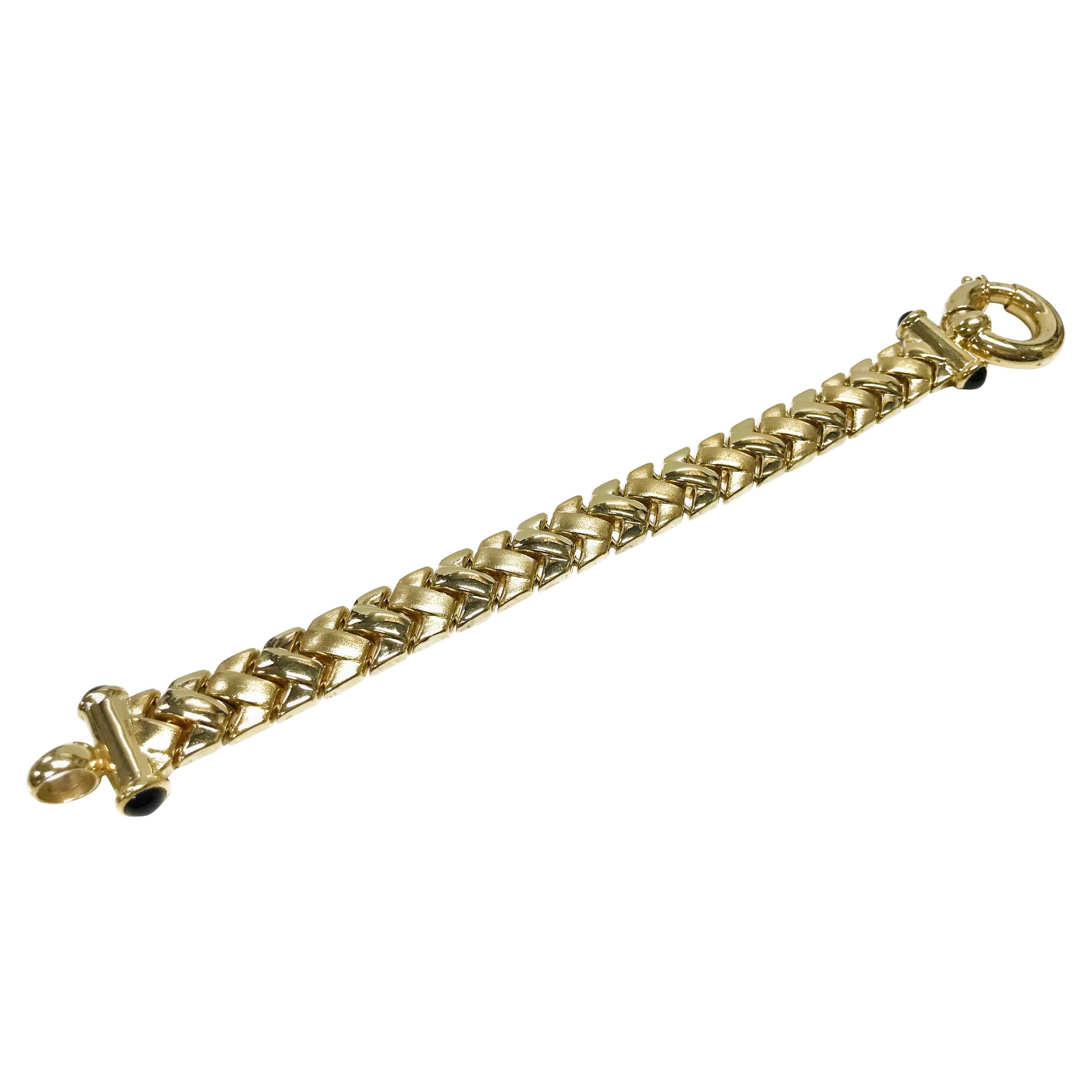 14 Karat Onyx Link Bracelet For Sale